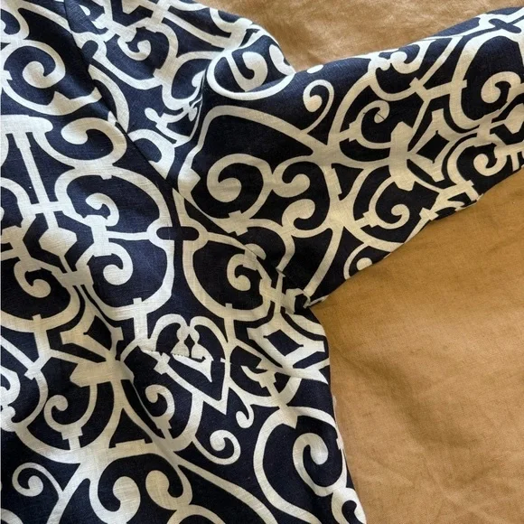 St Tropez West Linen Navy and White Patterned Women's popover top - Picture 9 of 11